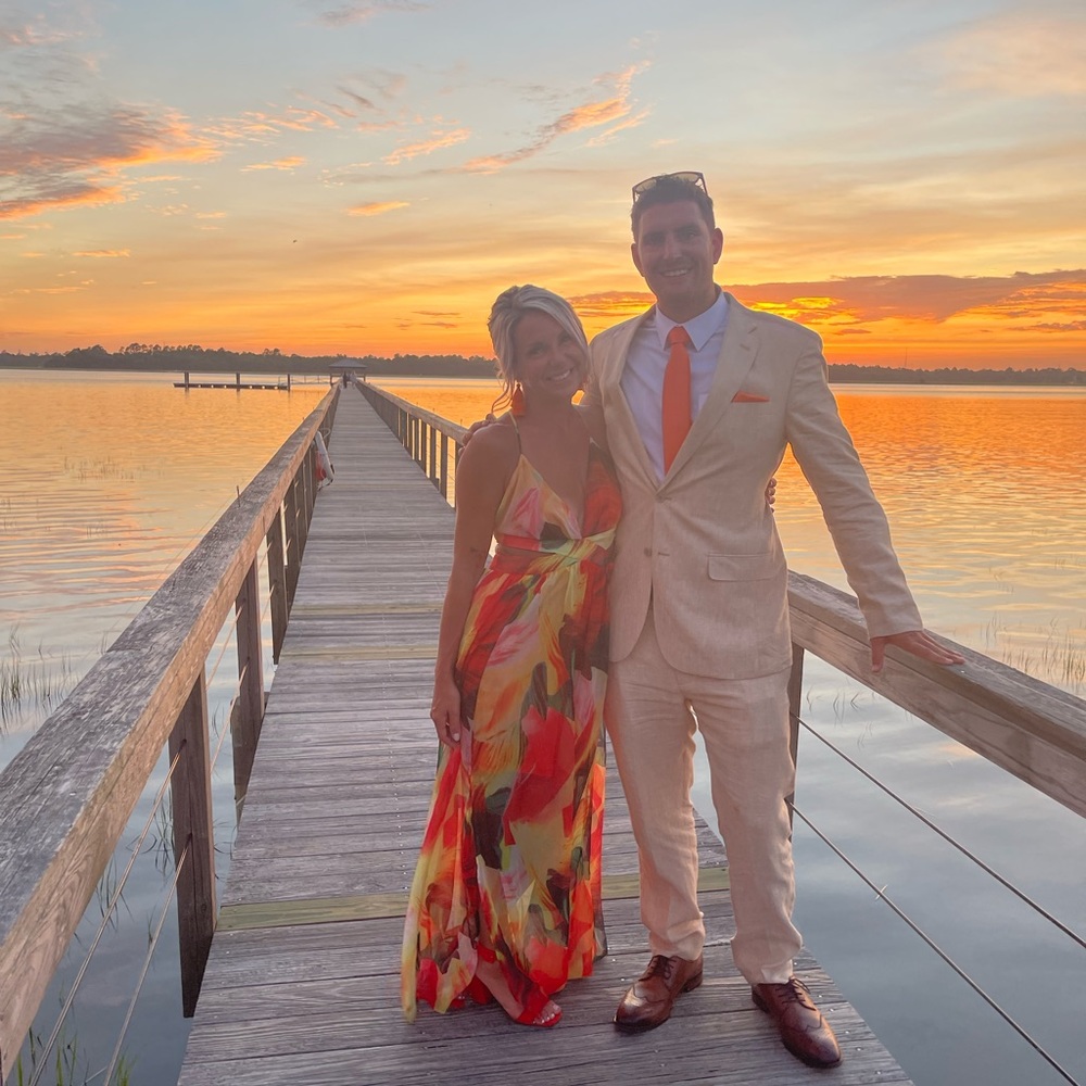 Orangey red and yellow keyhole maxi